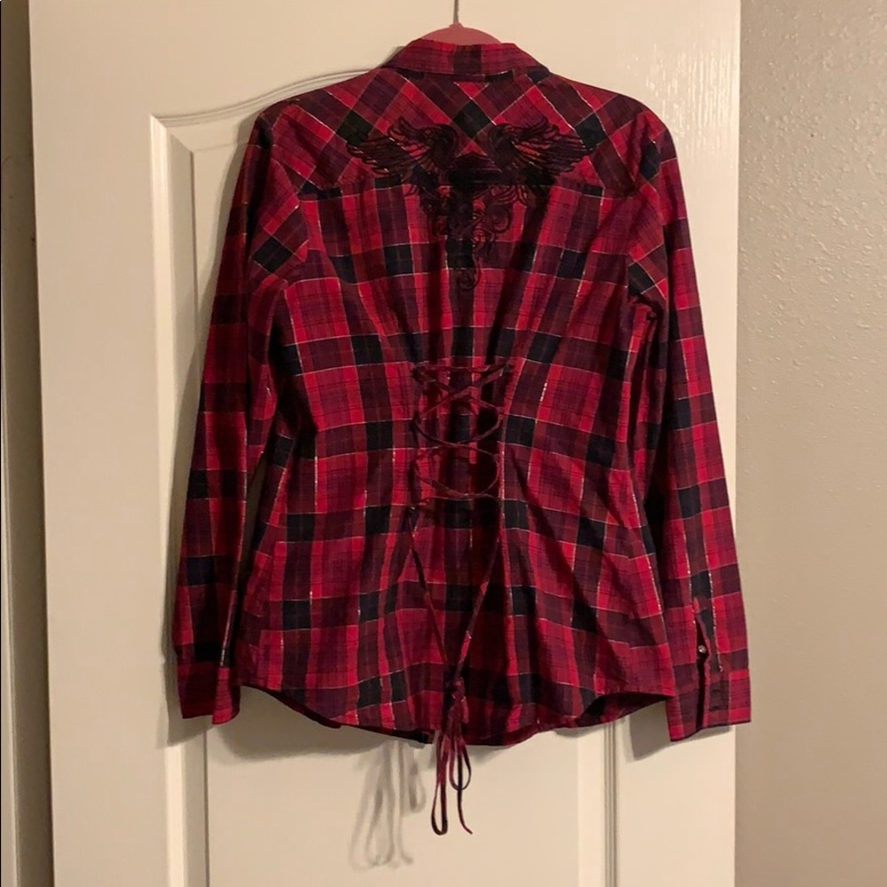 Harley Davidson red and black plaid button up